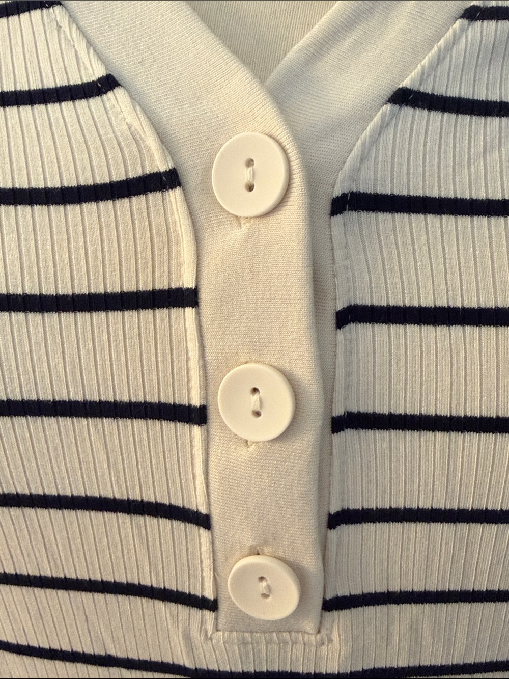 LOFT White Long Sleeve Henley with Black Stripes - Picture 4 of 6